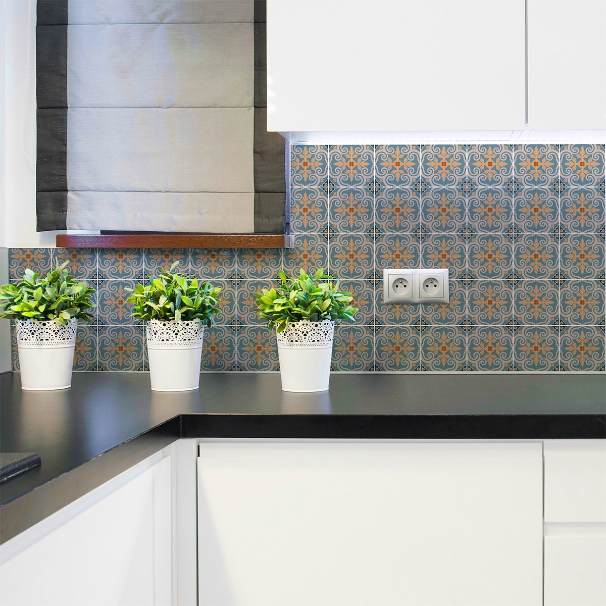 Ambiance Sticker Zelfklevende tegelmuurstickers voor keuken en badkamer - 60 cementtegelstickers, Azulejos Dorena-stijl - 60 stickers, 10x10 cm Multi color