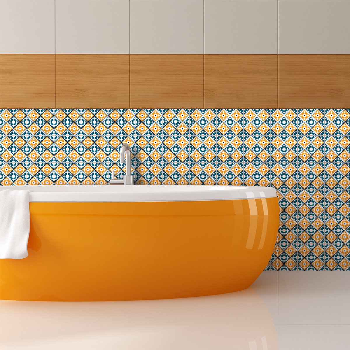 Ambiance Sticker Zelfklevende tegelmuurstickers voor keuken en badkamer - 60 cementtegelstickers (AZULEJOS HINO) - 60 stickers 15x15cm Multi color