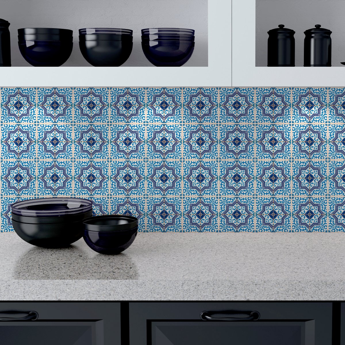 Ambiance Sticker Zelfklevende tegelmuurstickers voor keuken en badkamer - 24 cementtegelstickers, Azulejos Henrique-stijl - 24 stickers, 20x20 cm Multi color
