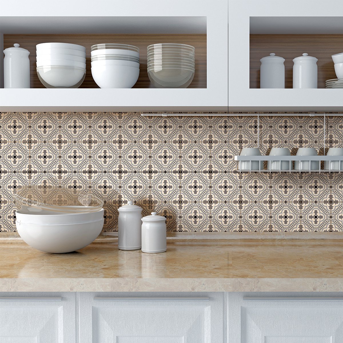 Ambiance Sticker Zelfklevende tegelmuurstickers voor keuken en badkamer - 24 cementtegelstickers, Azulejos Giusti-stijl - 24 stickers, 20x20 cm Multi color