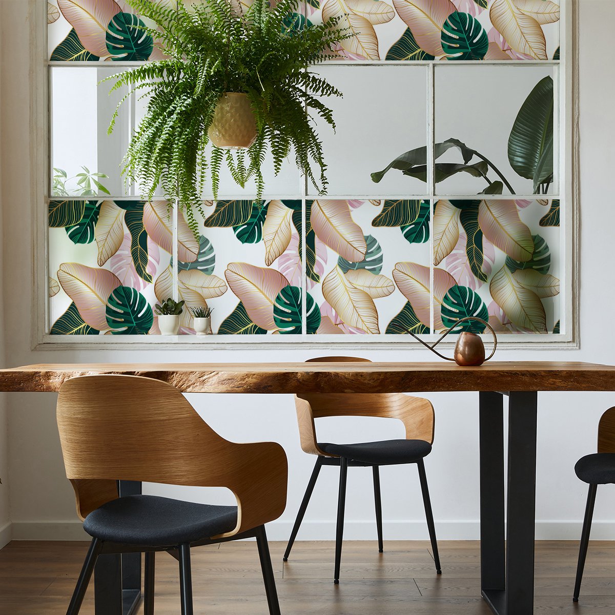 Privacy raamfolie - Tropische bladeren XL - Stickers voor ramen en douchedeuren - 40x200cm