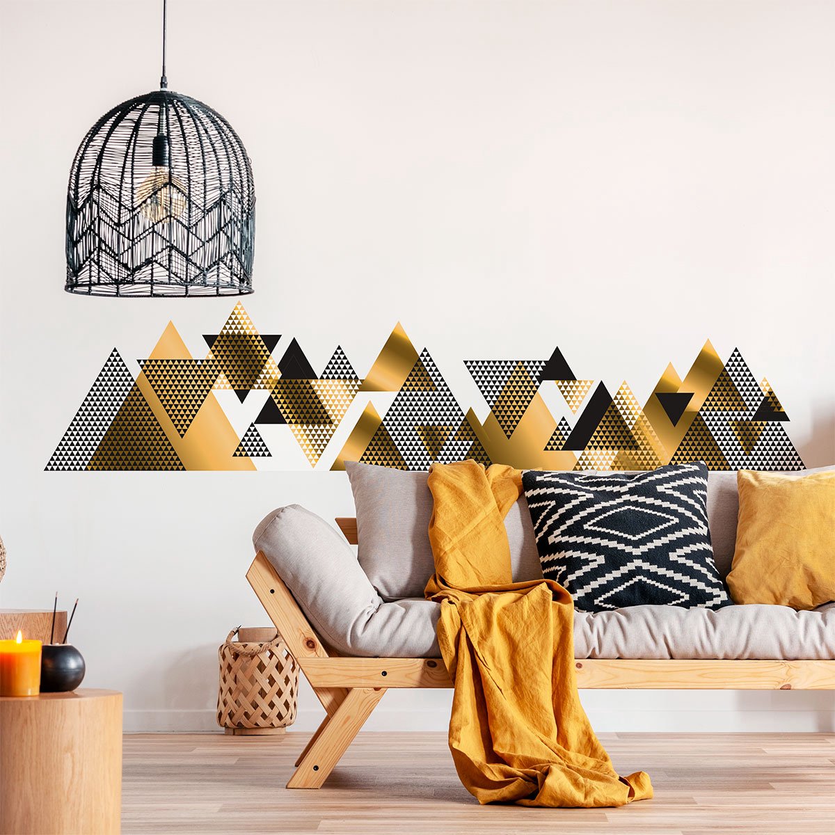Ambiance Sticker Muurstickers - Decoratie voor slaapkamer/woonkamer - Gigantische Scandinavische bergen muursticker LAURENTIKES - 80x120cm Multi color