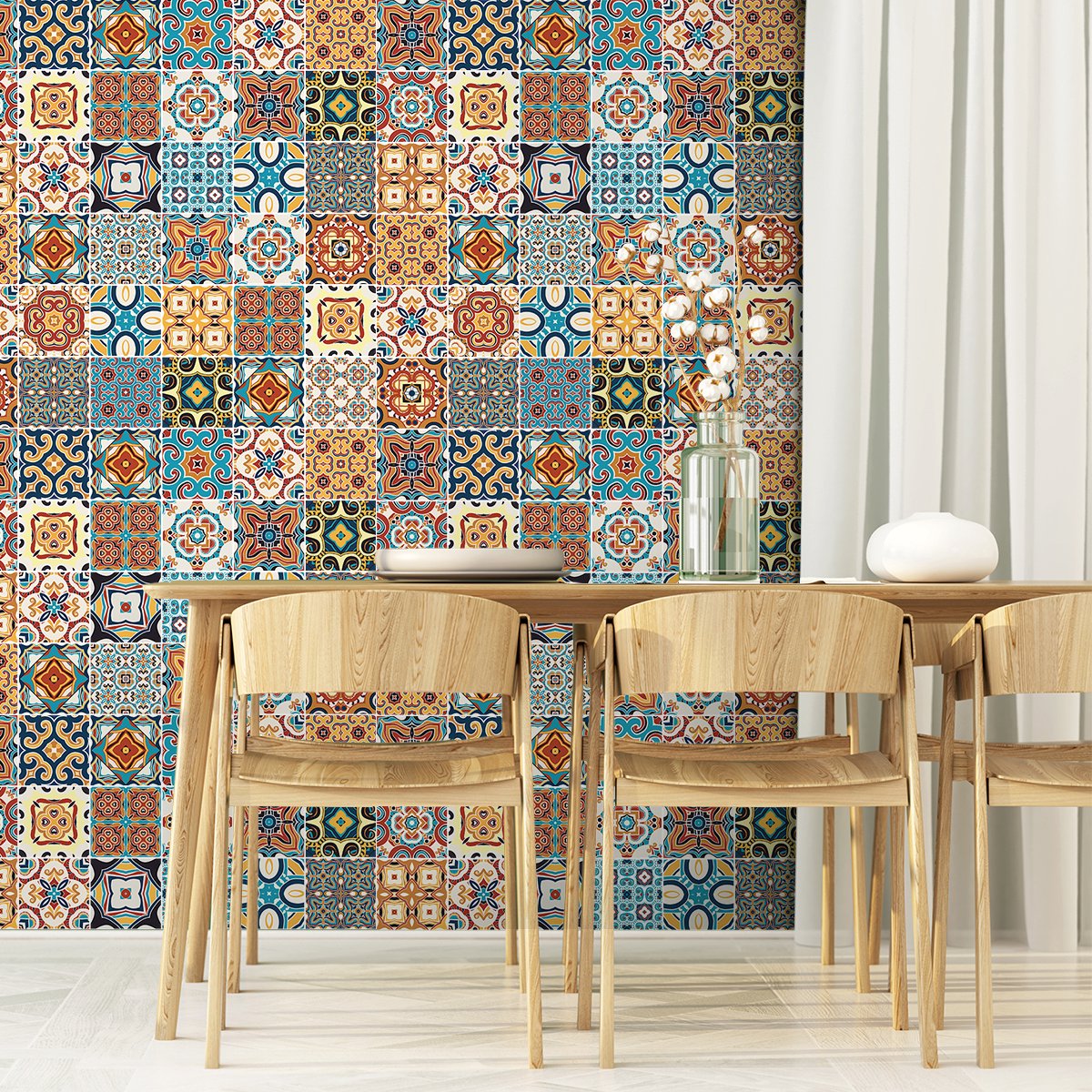 Ambiance Sticker Zelfklevende tegelmuurstickers voor keuken en badkamer - 30 cementtegelstickers (Azulejos Candida) - 30 stickers, 20x20cm Multi color