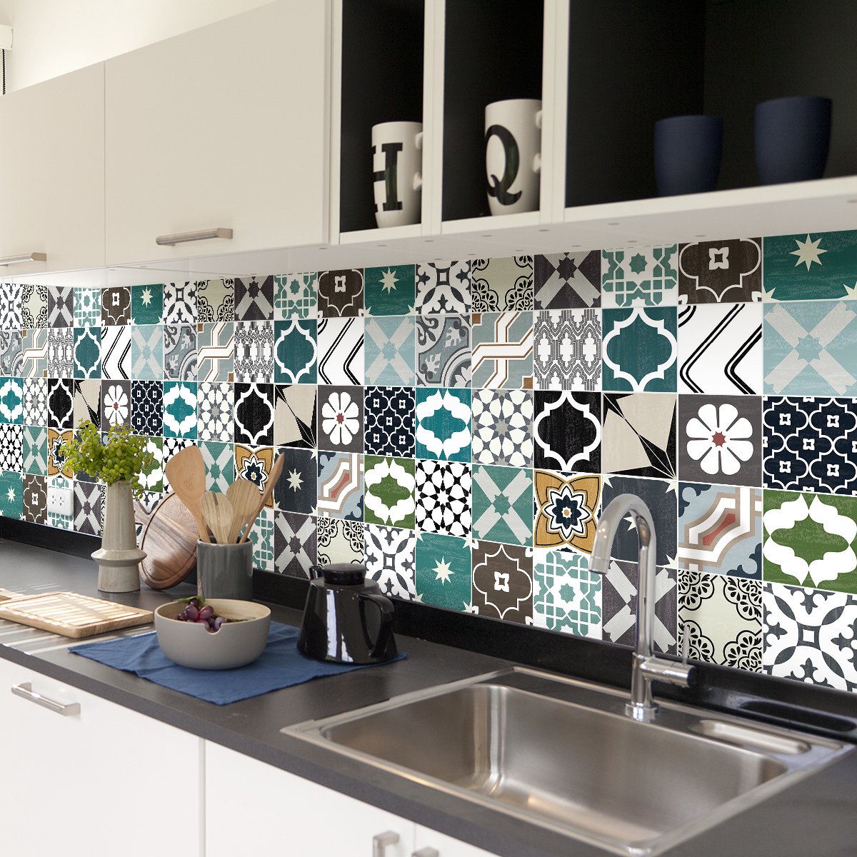 Ambiance Sticker Zelfklevende tegelmuurstickers voor keuken en badkamer - 30 authentieke Ailani cementtegelstickers - 30 stickers 15x15cm Multi color