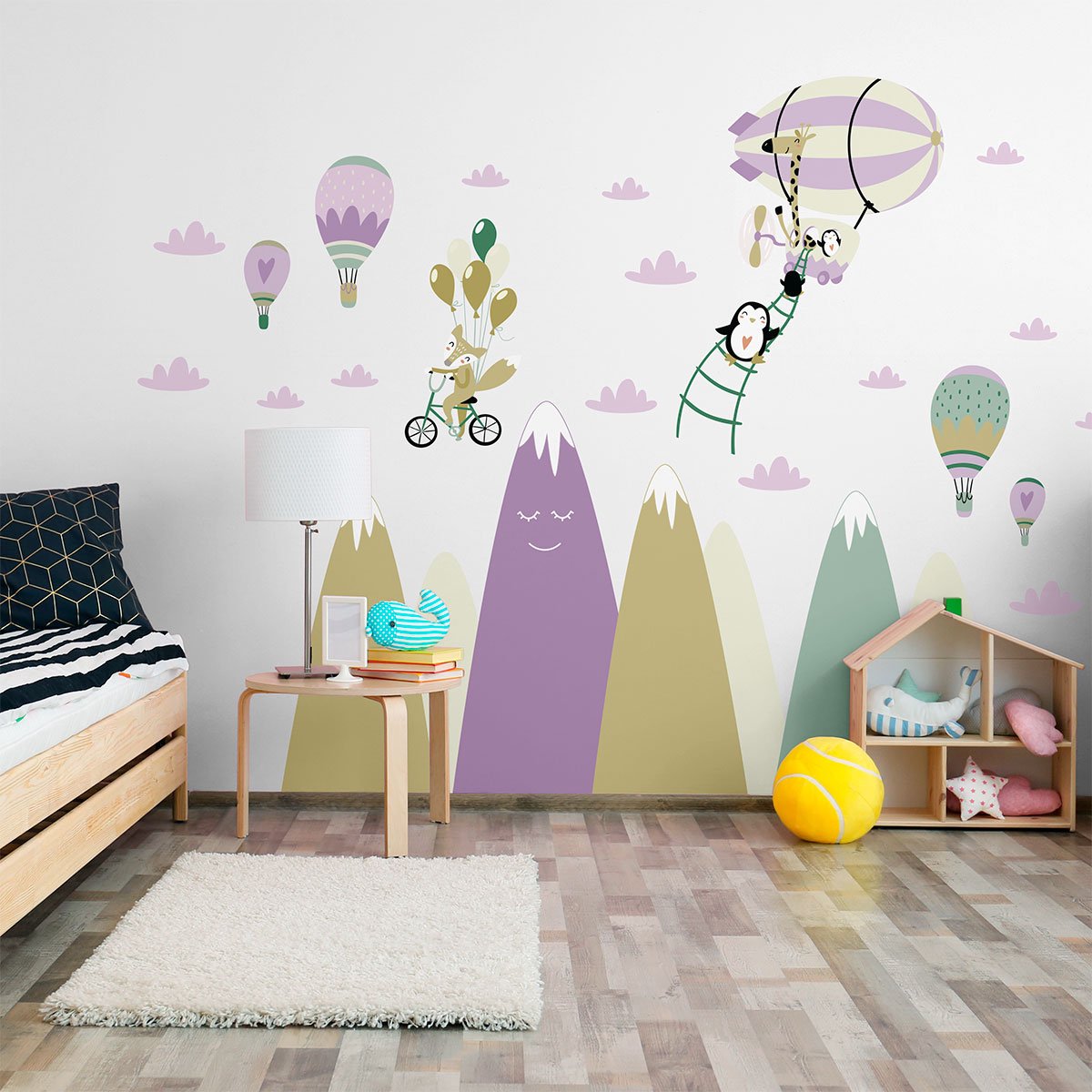 Ambiance Sticker Scandinavische bergstickers met grappige dieren en vrienden, 90 x 135 cm Multi color