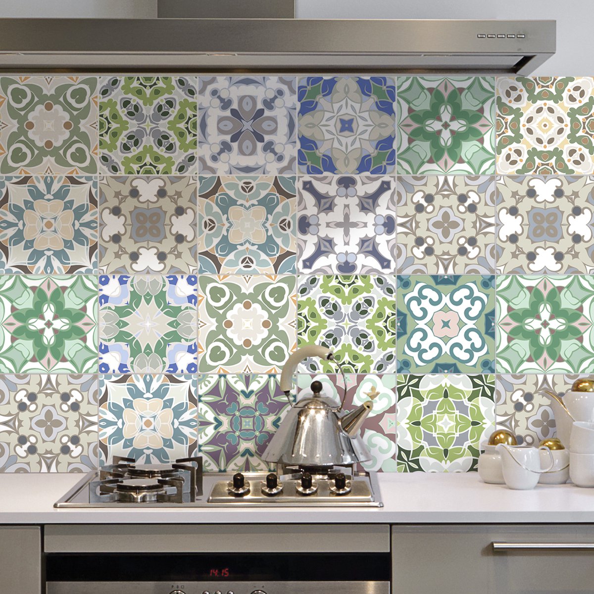 Ambiance Sticker Zelfklevende tegelmuurstickers voor keuken en badkamer - 24 BIAGIO AZULEJOS tegelstickers - 24 stickers 15x15cm Multi color