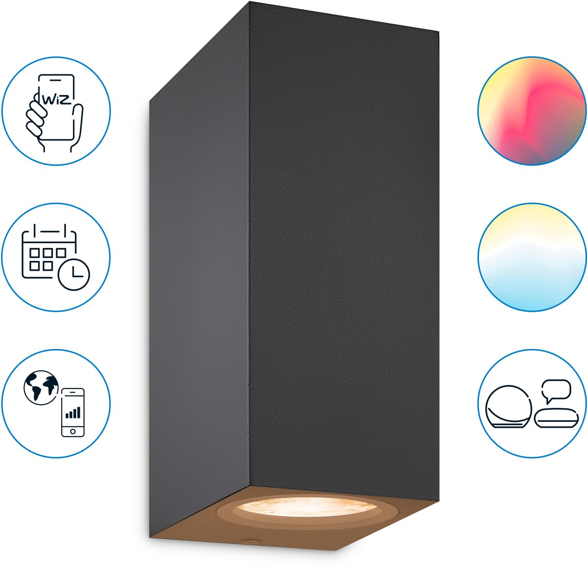 WiZ Slimme LED-Wandlamp Up and Down GU10 5W Gekleurd en Wit Licht Wit 2st WiZ Slimme LED-Wandlamp Up and Down GU10 5W Gekleurd en Wit Licht Wit 2st
