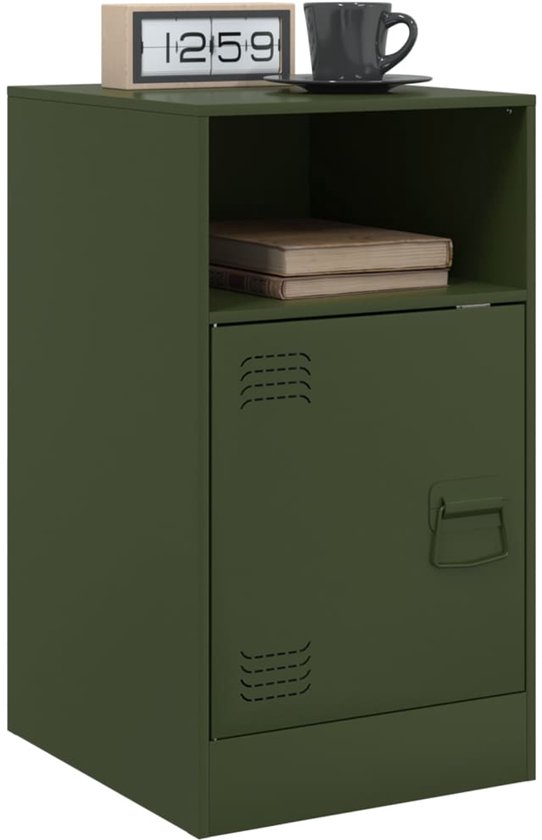 vidaXL Nachtkastjes - Staal - Olijfgroen - Set van 2 Nachtkastje - Slaapkamermeubel - Nachtlamp - Leeslicht - Staal Meubel