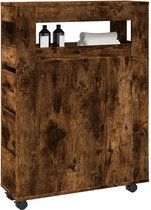 Relaxdays badkamerkast LAMELL bamboe, met handdoekhouder, 3 vakken, 2 deuren, hangkast, HBD: 66 x 62 x 20 cm, natuur