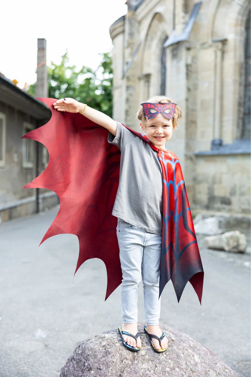 Great Pretenders Verkleedkledij Web Wever Soft Wings cape met oogmasker - 4/6 jaar - Rood