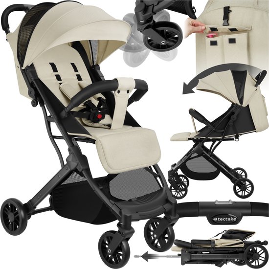 tectake® Buggy kinderwagen Finn - Lichtgewicht plooibuggy - Inklapbaar en met Zonwerende en Opvouwbare Kap - Draagkracht 15kg - Antraciet