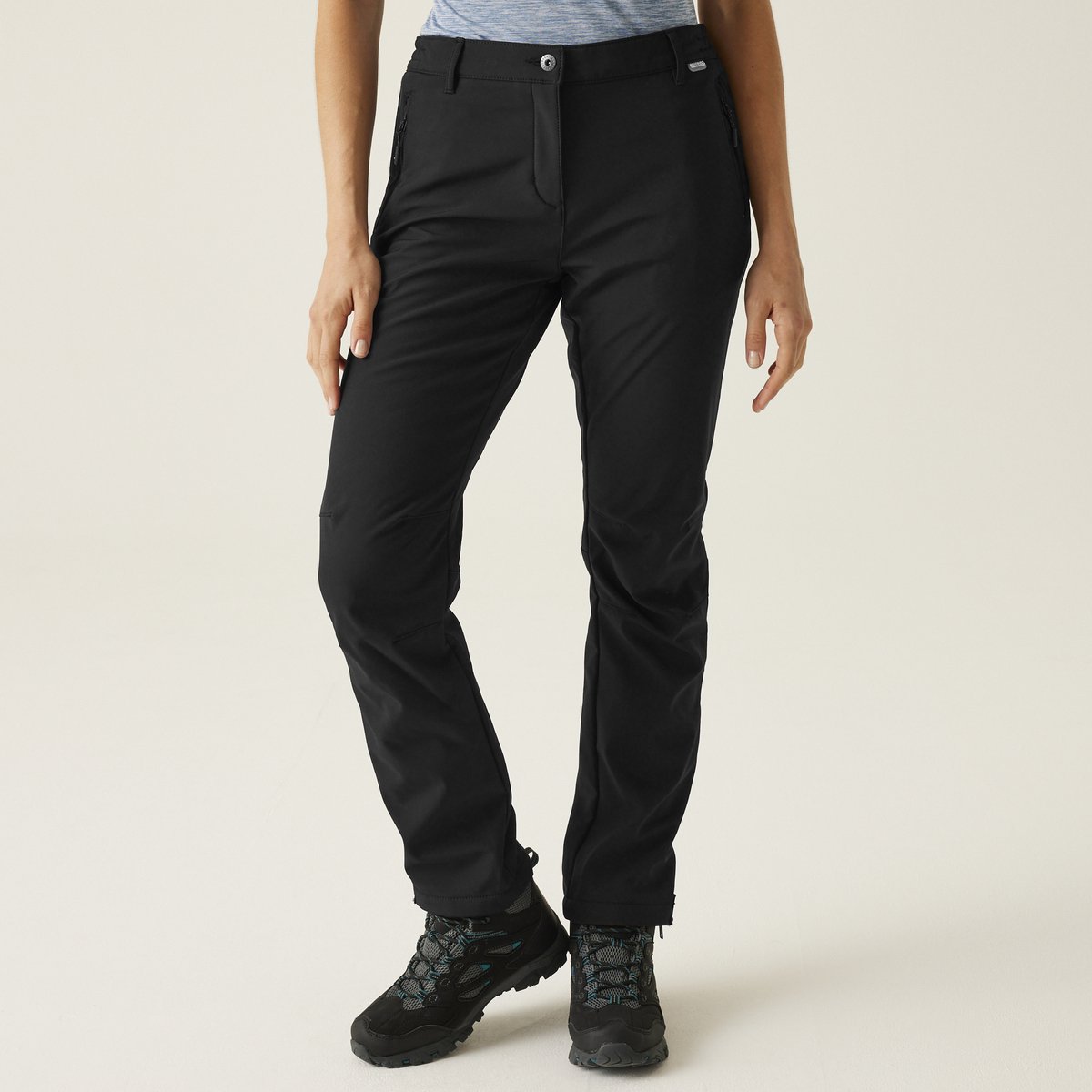 Broek Wandelen Dames Softshell Zwart