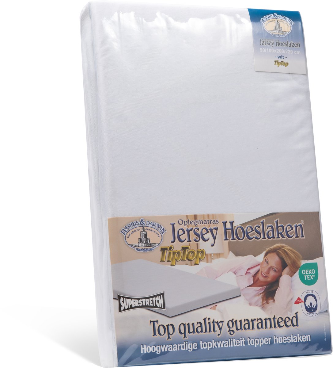 H&D Topper Hoeslaken - 100% Jersey Katoen - 80x200 cm - Tot 15cm matrasdikte - 220 g/m² - Wit