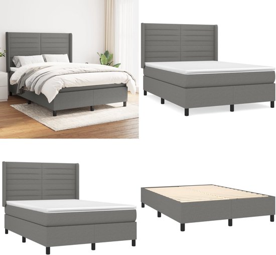 vidaXL Boxspring avec matelas Tissu Gris foncé 140x190 cm - Boxspring - Sommiers - Lit - Meubles de couchage