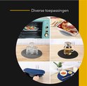 Collage met toepassingen van de onderzetter: in de oven, onder glazen, als pannenlap en meer.