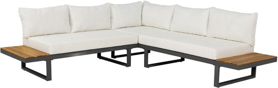 Loungeset 5-zits aluminium en acaciahout tuinmeubel wit Darcio buiten loungebank tuin