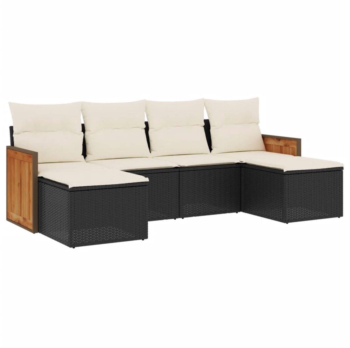 The Living Store 6-delige Loungeset met kussens poly rattan zwart - Loungeset - Lounge Set - Tuinset - Buitendecoratie - Outdoor Furniture
