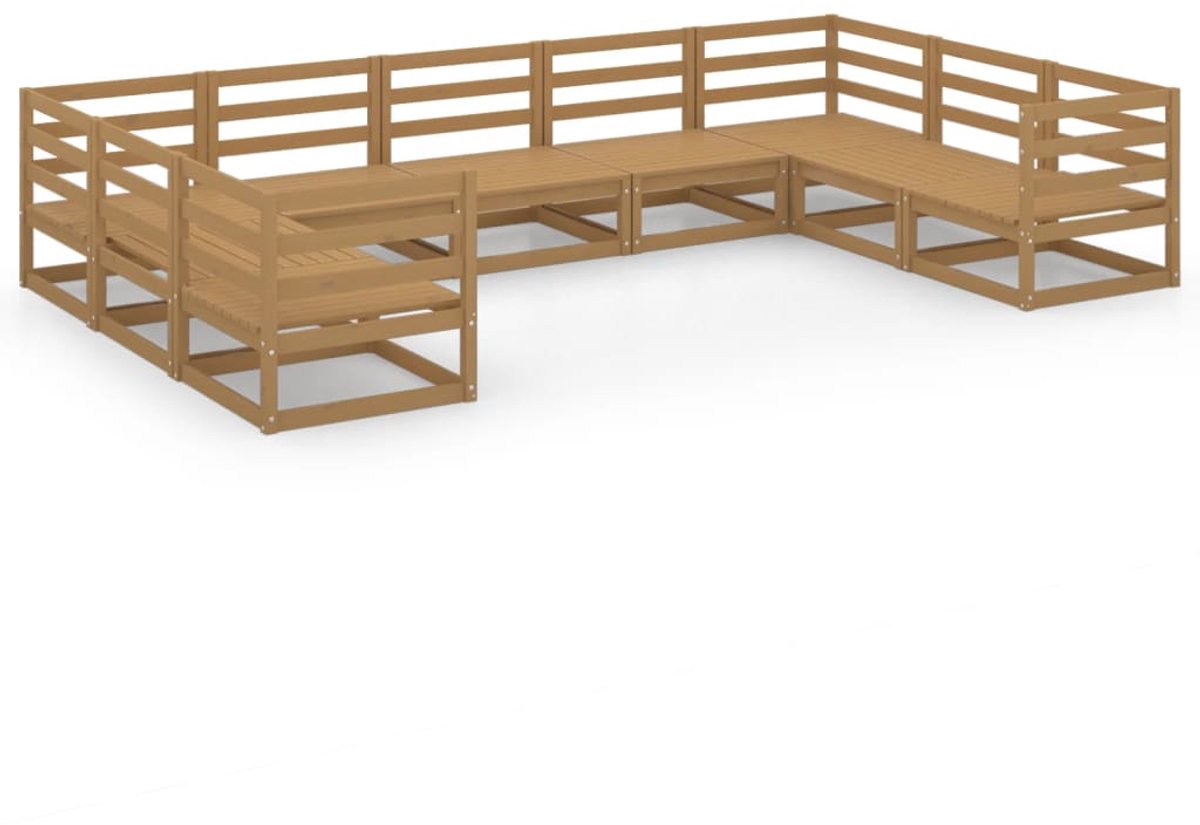 The Living Store 9-delige Loungeset massief grenenhout - Tuinset - Lounge Set - Houten Bank - Tuinbank - Buitendiner