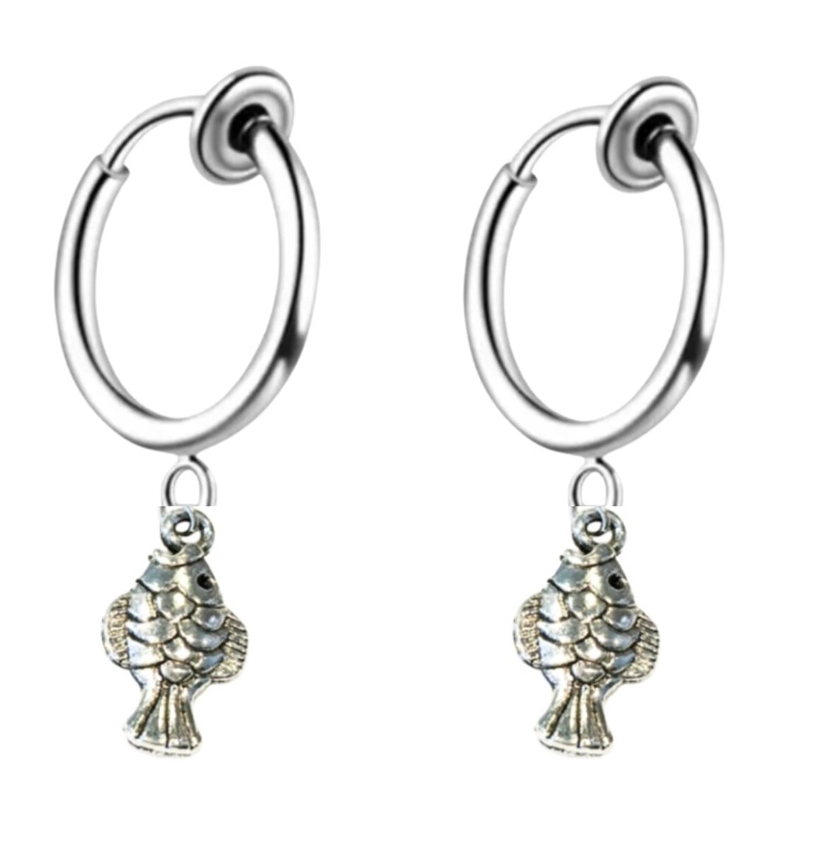Klem oorbellen- zilverkleur- vis-geen gaatje-Charme Bijoux
