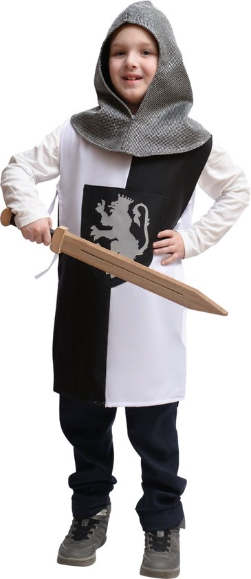 Zebra & Friends Ridder Edward Kostuum - Maat 152 - Verkleedset - Ridderkostuum - Ridderpak - Carnavalskleding - Verkleedkleding - Zwart/wit
