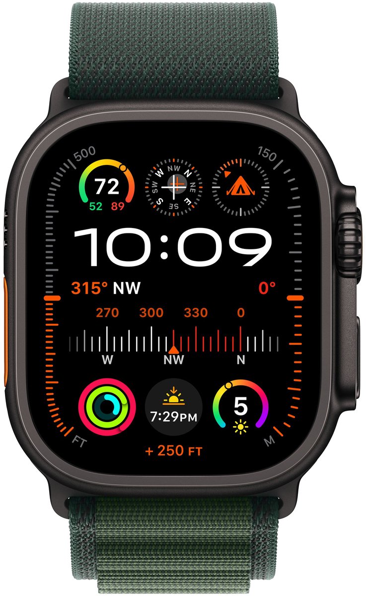 Apple Watch Ultra 2 4G 49mm Zwart Alpine Band Groen M