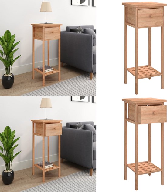 Table d'appoint The Living Store - Noyer Massief - Avec fonction de rangement - Robuste et stable - Largement applicable - Attention - montage mural requis