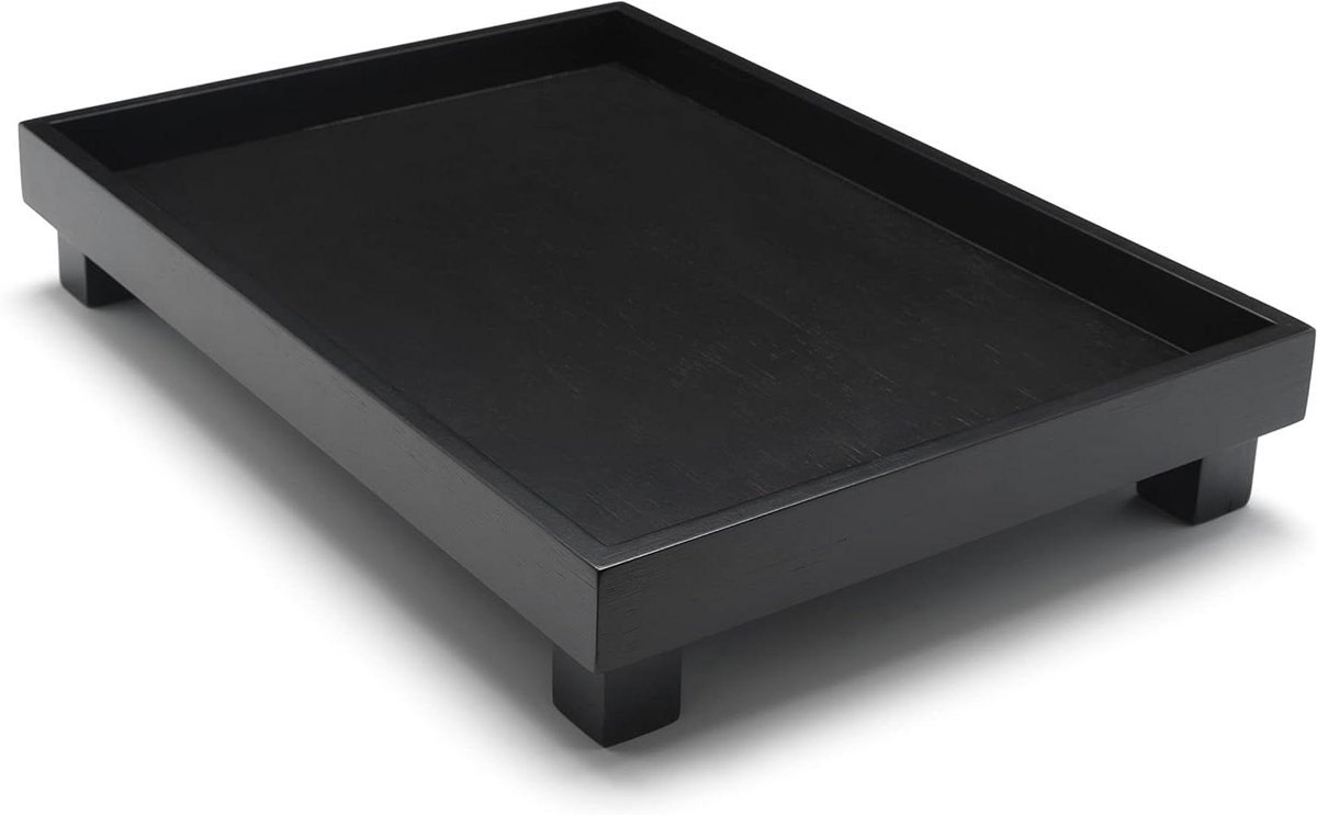 Rechthoekig houten dienblad - Aziatisch design - 1 stuk - zwart - 35 x 25 cm