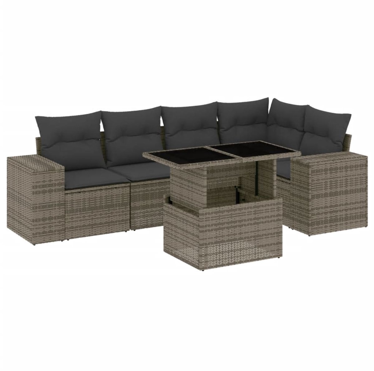 Grijze poly rattan loungeset met kussens voor buiten - The Living Store.