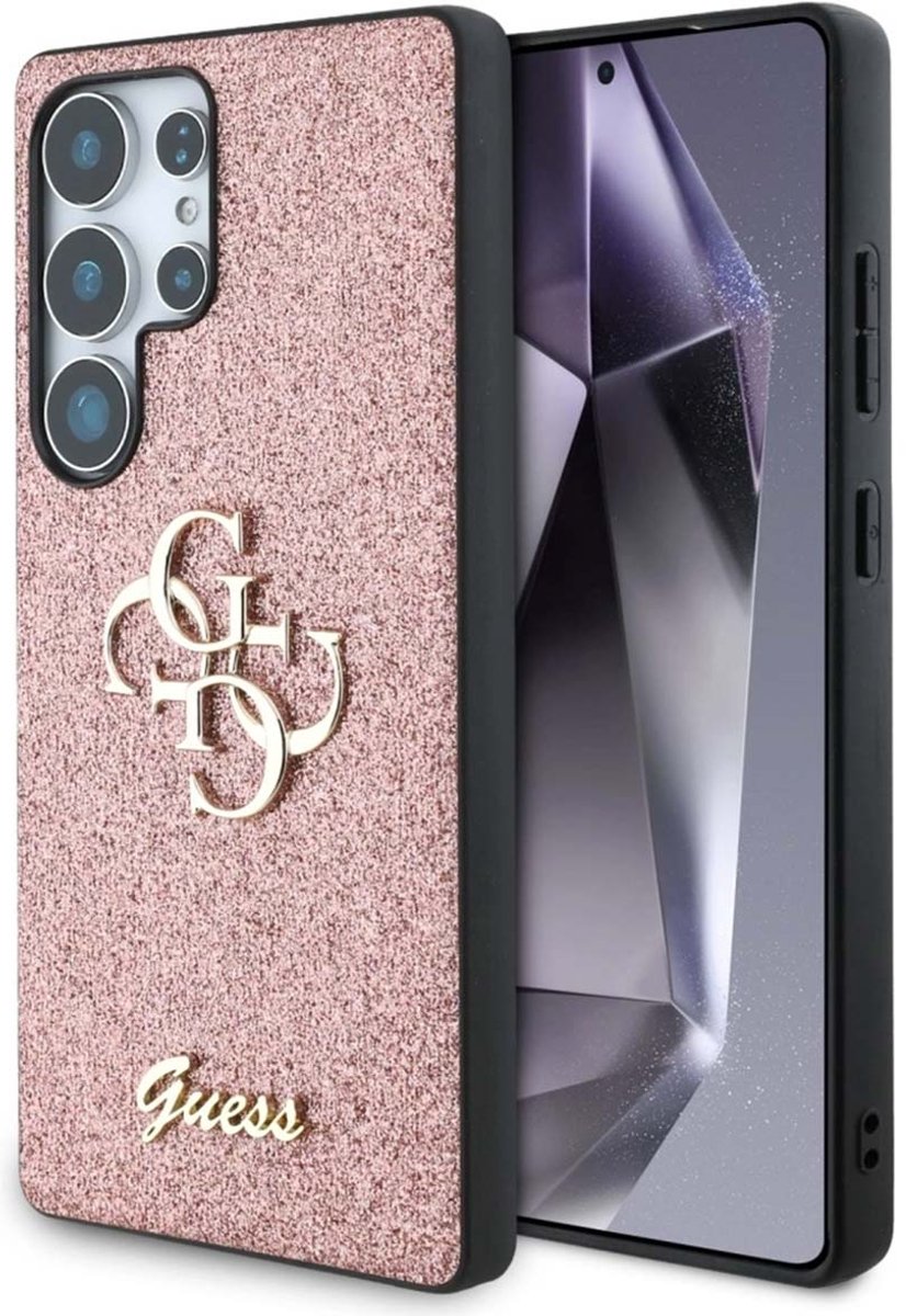Guess 4G Metal Logo Glitter Backcover geschikt voor Samsung Galaxy S25 Ultra - Roze