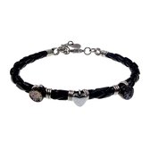 Bracelet Femme 16cm à 19cm - Acier Inoxydable - Bracelet Cuir Zwart 5mm - Réglable