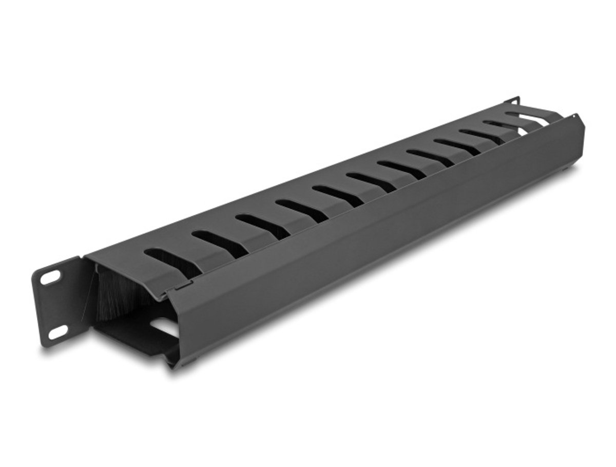 Image of Delock 19″ Cable Management Routing Panel with brush and 2 openings 1U black
