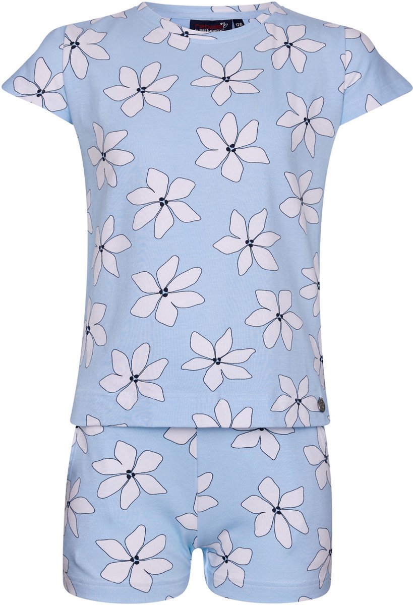Rebelle Shortama Flower - Blauw/wit - Bio Katoen