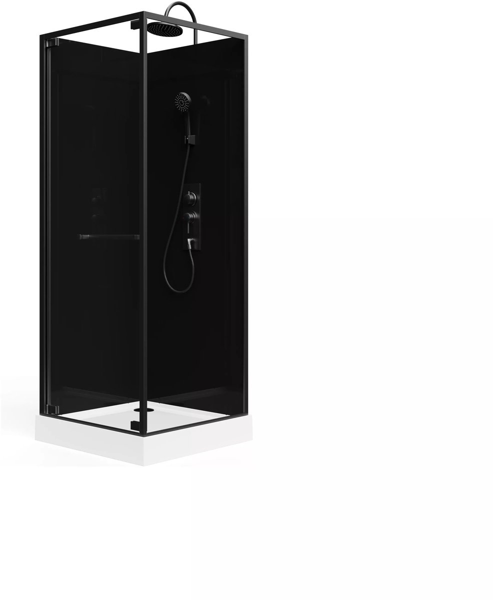Vente-unique Douchecabine met omkeerbare installatie - Aanpasbare hoogte - Zwart - L80 x B80 x H213/232 cm - BADONI L 80 cm x H 200 cm x D 80 cm