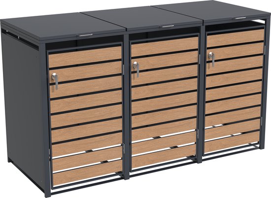 TuinChamp Containerberging staal houtlook 3 containers - Kliko ombouw