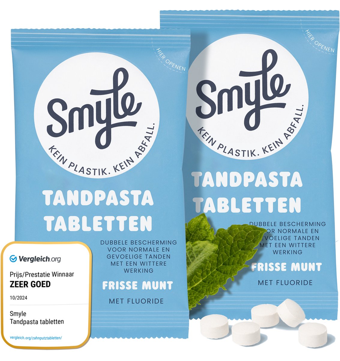Smyle Tandpasta Tabletten met Fluoride - 126 Tandpasta Tabs Navulling - Geschikt voor Gevoelige Tanden - 100% Natuurlijk & Plasticvrij - Zero Waste