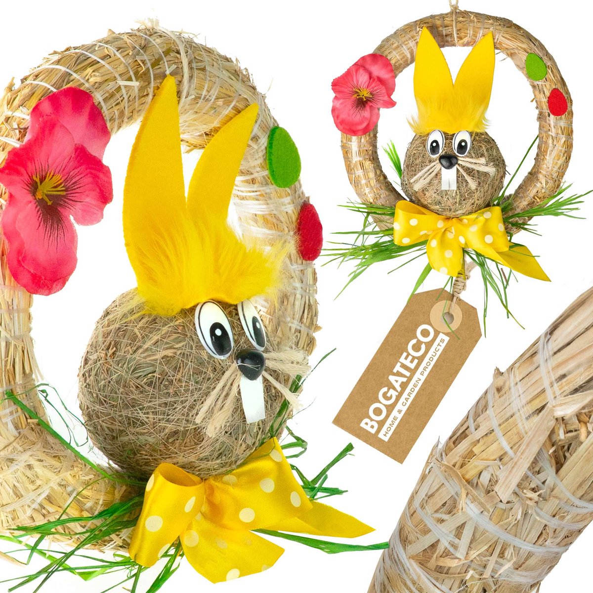 PAASKRANS VOOR DEUR AARDBEI KONIJN HANGENDECORATIE GEEL
