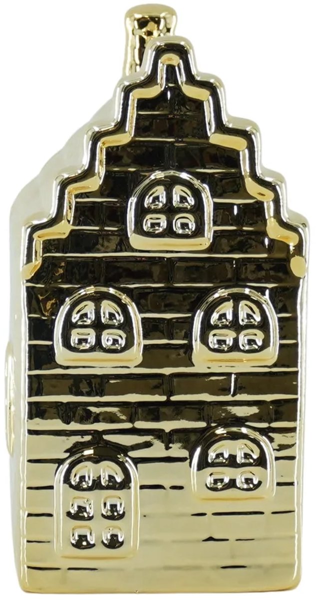 Housevitamin Ornament- Spaarpot Huis - Keramiek-Goud- 7x7x13cm