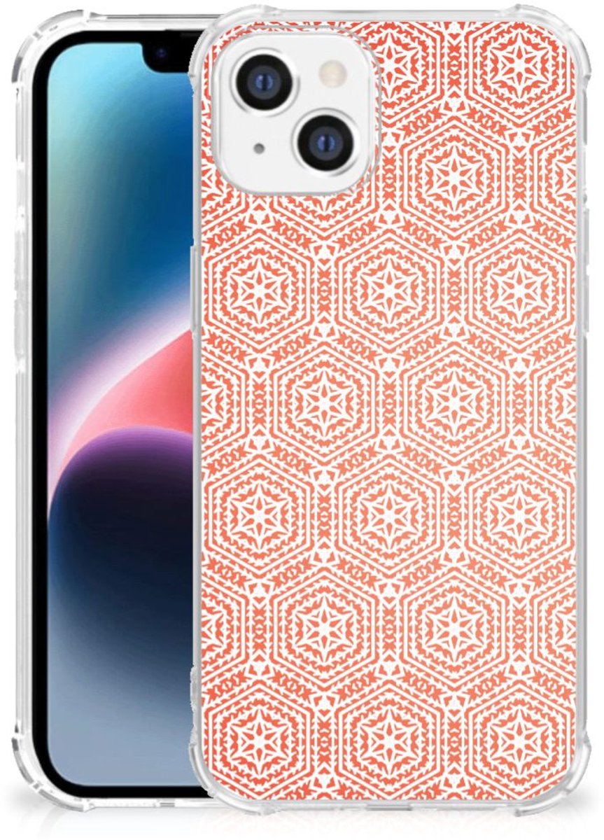 Apple iPhone 14 Plus Doorzichtige Silicone Hoesje Pattern Orange