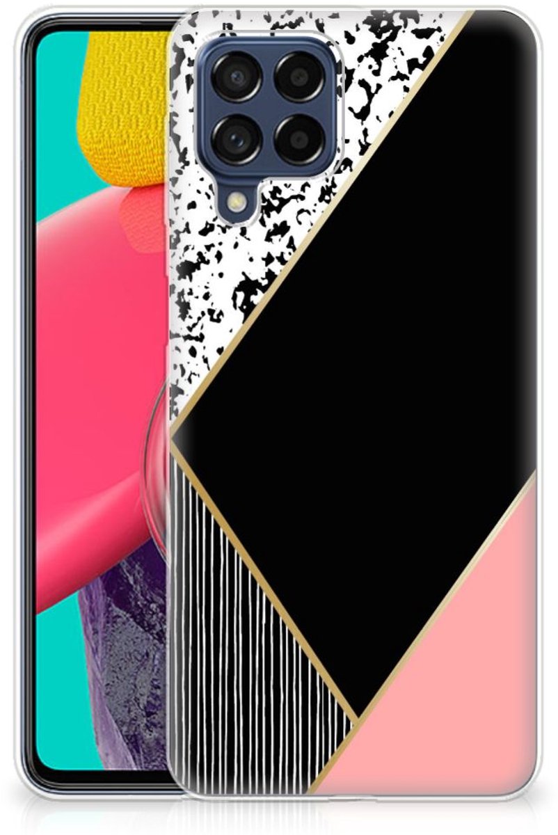 Samsung Galaxy M53 TPU Hoesje Zwart Roze Vormen