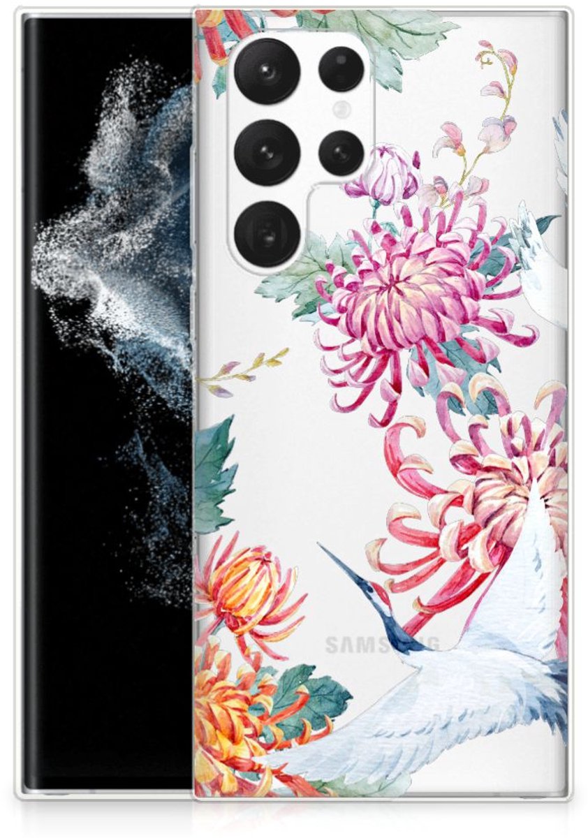 Samsung Galaxy S22 Ultra TPU Hoesje Bird Flowers