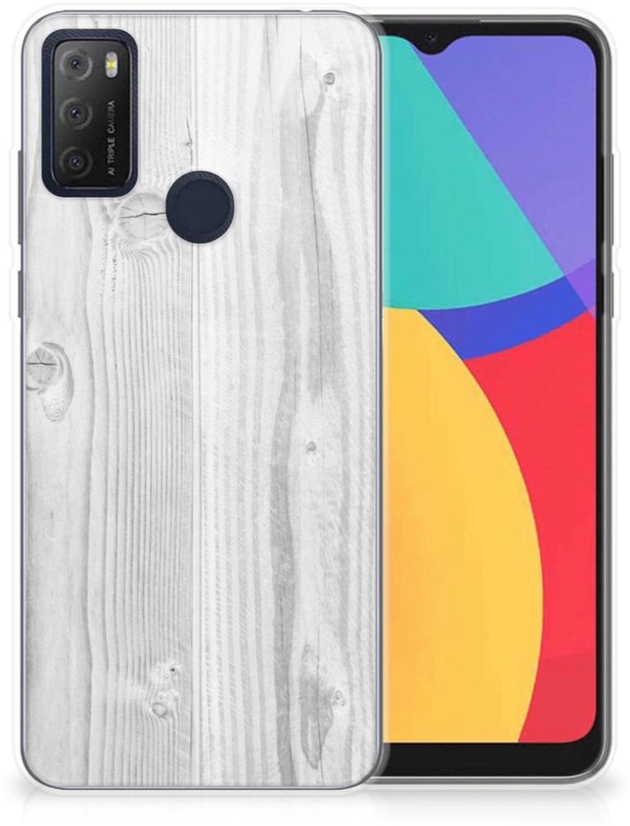 Alcatel 1S (2021) Bumper Hoesje White Wood