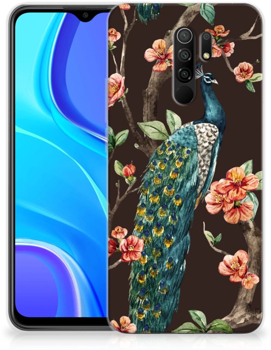 Xiaomi Redmi 9 TPU Hoesje Pauw met Bloemen