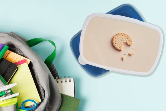 Broodtrommel Blauw - Lunchbox Koekje - Kruimels - beige - Brooddoos 18x12x6 cm - Brood lunch box - Broodtrommels voor kinderen en volwassenen