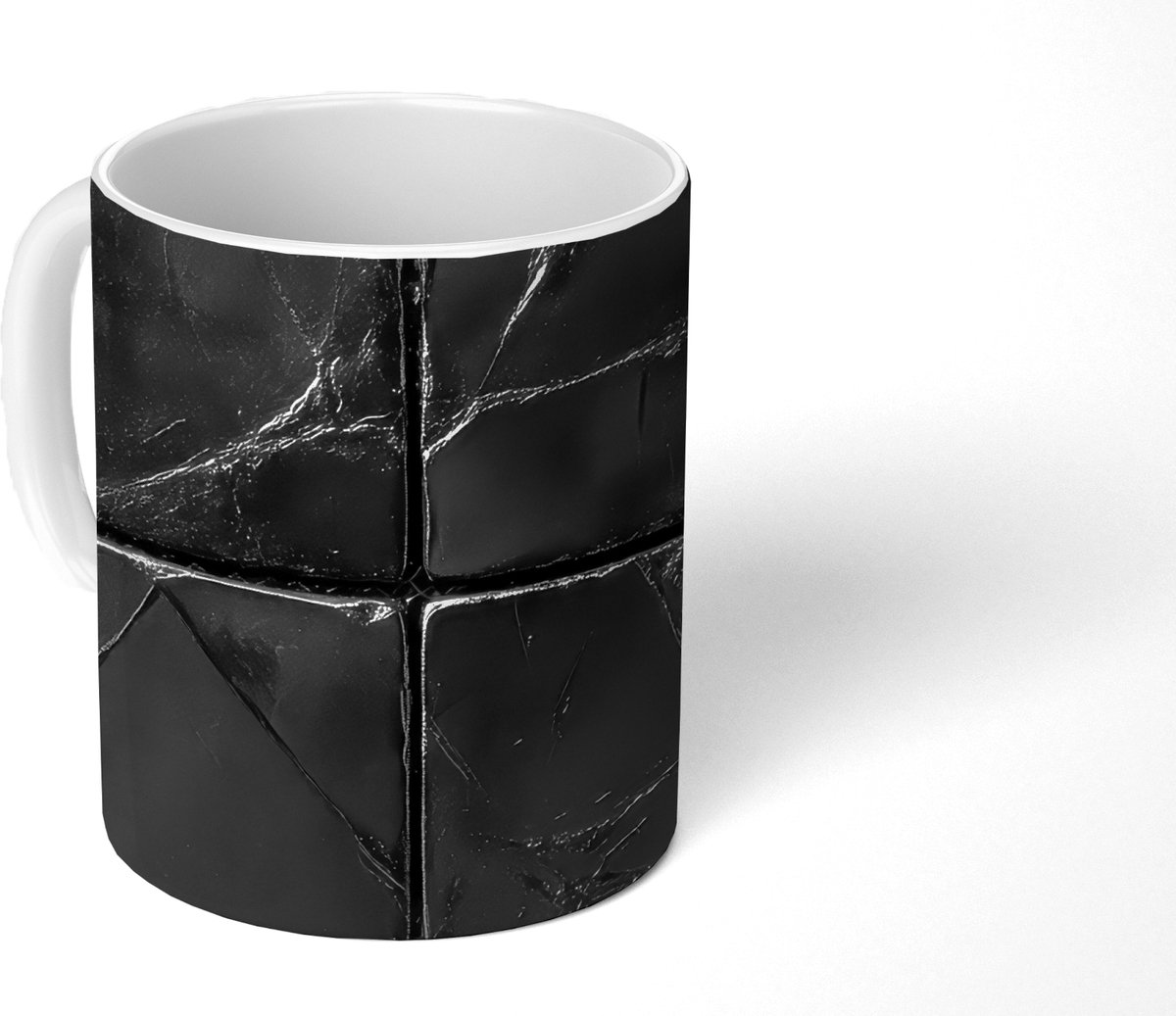 Mok - Koffiemok - Zwart - Tegels - Steen - Mokken - 350 ML - Beker - Koffiemokken - Theemok