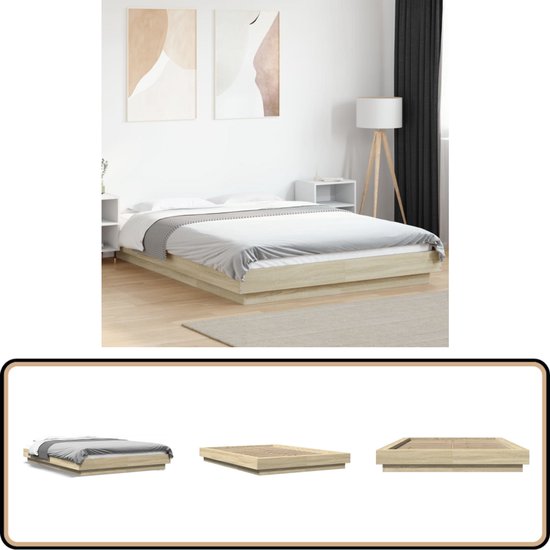 vidaXL Bedframe bewerkt hout sonoma eikenkleurig 140x200 cm