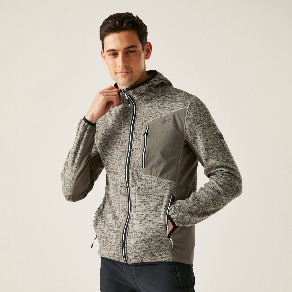 Fleece Hiking Heren Hooded Design Zippers Bruin