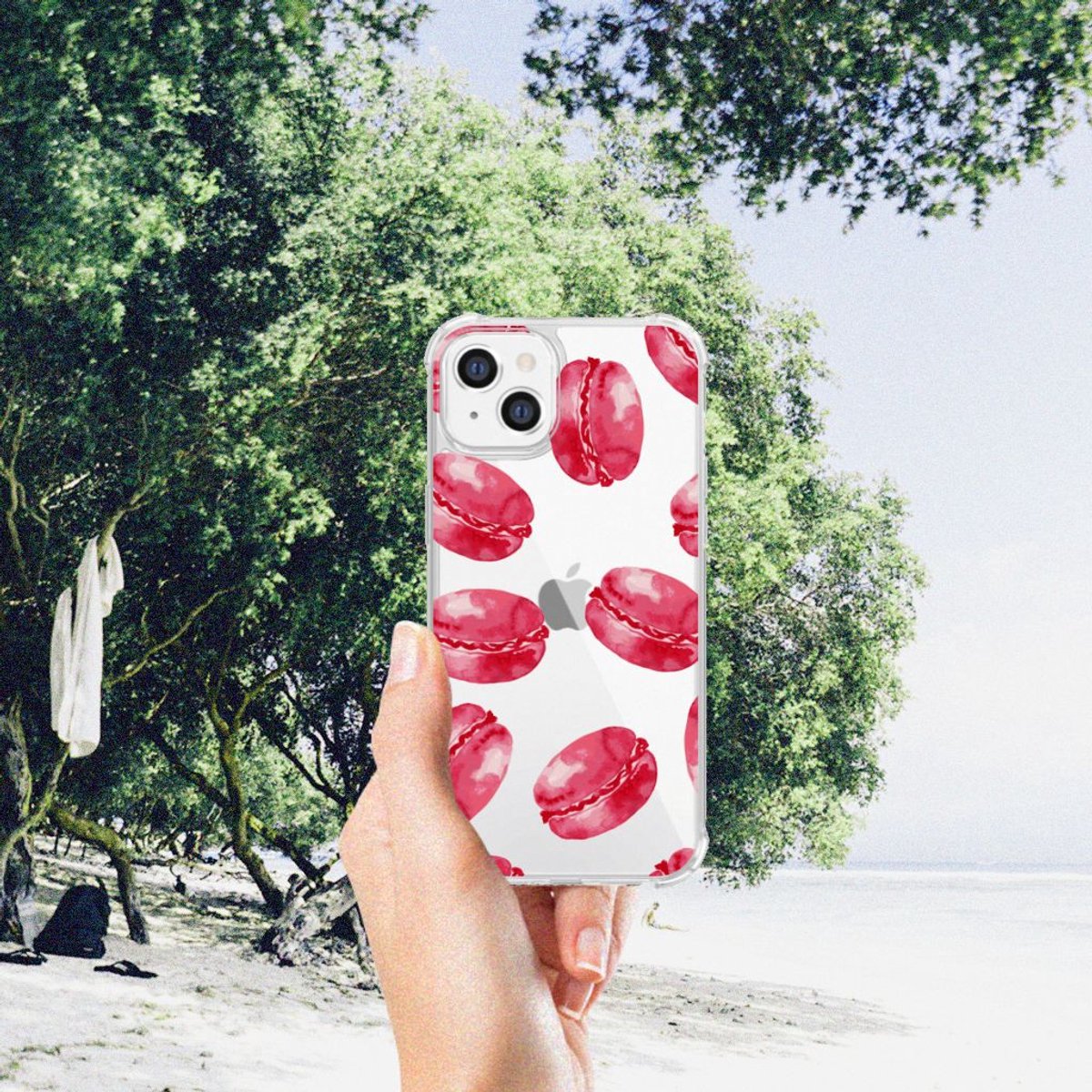Apple iPhone 14 Plus Beschermhoes Pink Macarons