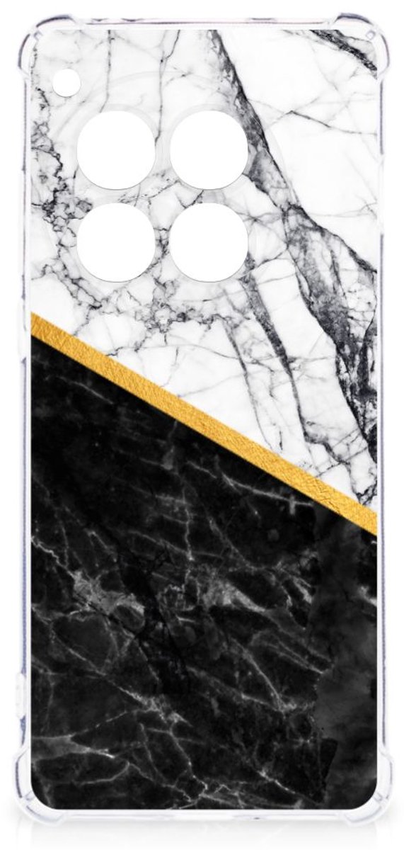 OnePlus 12 Anti-Shock Hoesje Marmer Wit Zwart - Origineel Cadeau Man