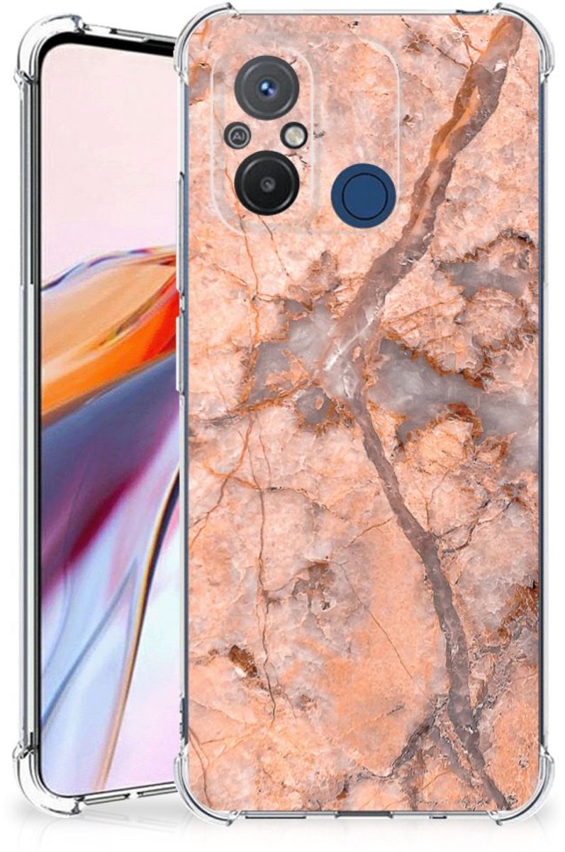 Xiaomi Redmi 12C Anti-Shock Hoesje Marmer Oranje