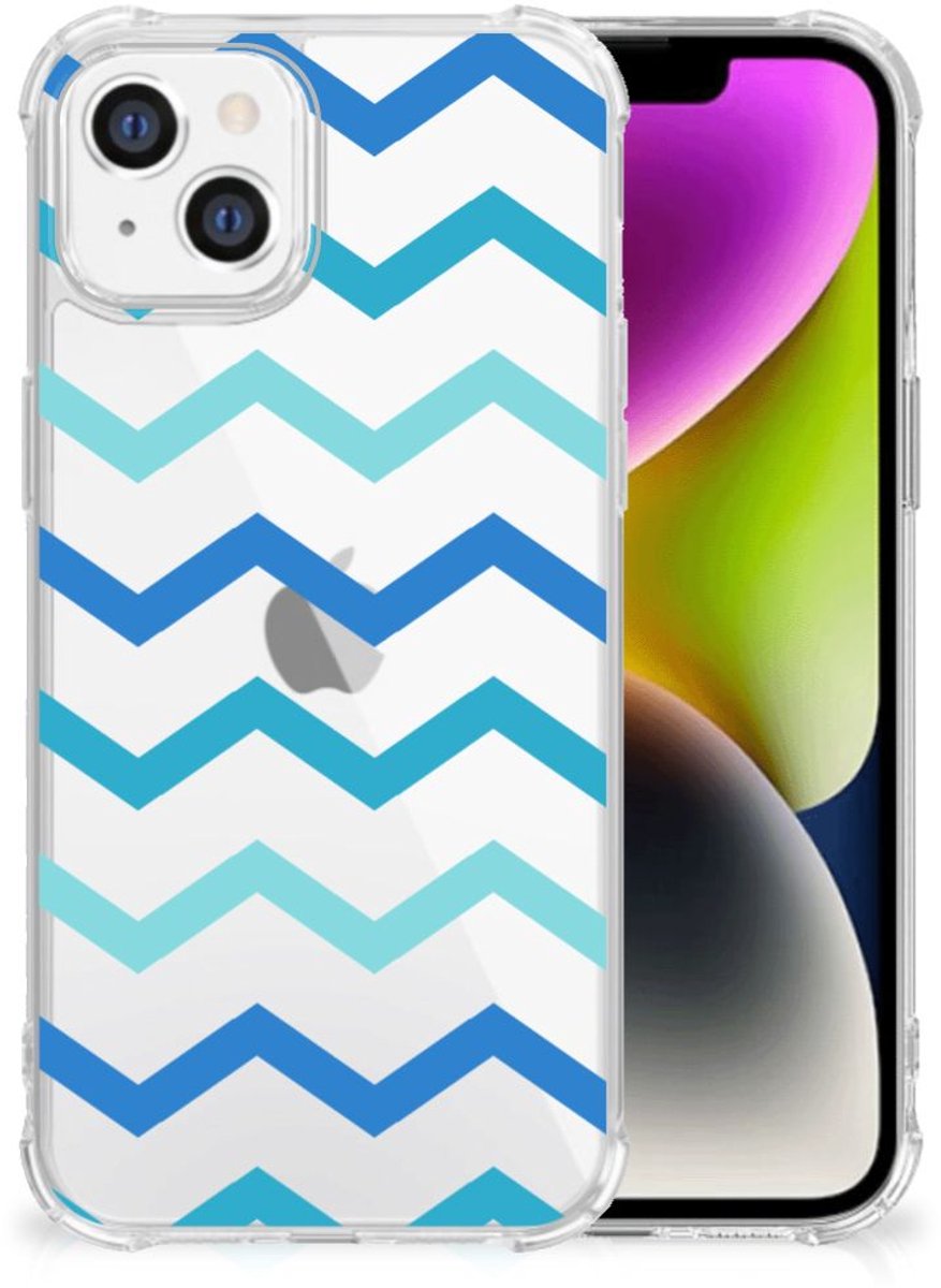 iPhone 14 Doorzichtige Silicone Hoesje Zigzag Blauw